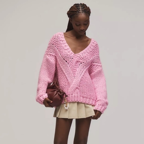 Anthropologie Pink V-Neck Sweater - Picture 2 of 6